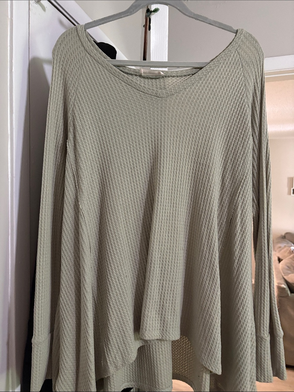 eesome Sage Green Waffle Knit Long Sleeve Tunic